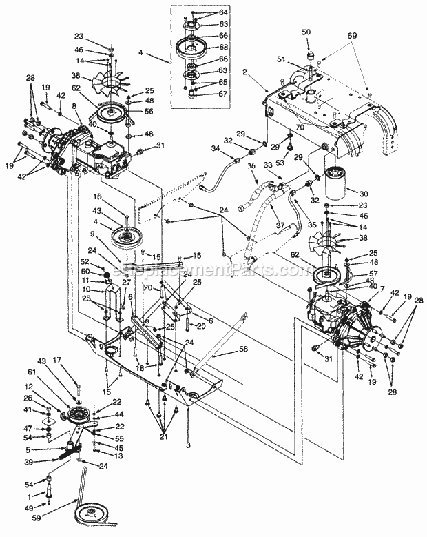Hydraulic Drive, Lines And Filter Mfg. 4-20-9 Diagram and Parts List for Z54L 53AC365K100 Cub Cadet Lawn Mower